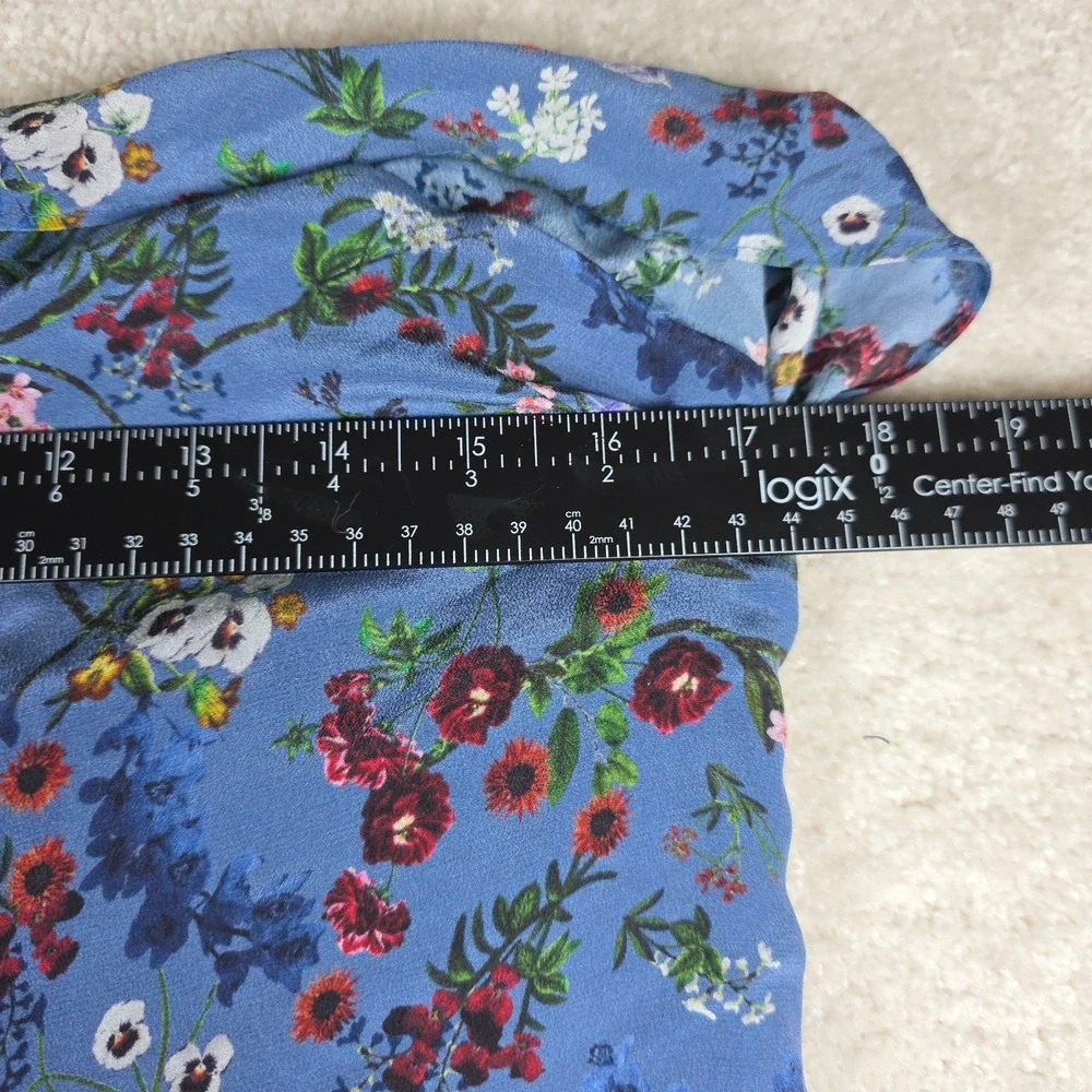 Alice + Olivia Silk Floral Mini‎ Dress Womens Large Blue Ruffle Spaghetti Strap